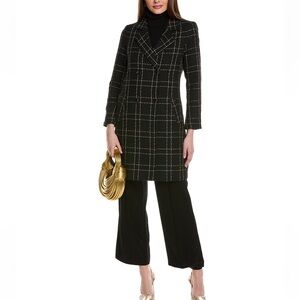 Vince Camuto Plaid Double Breasted Coat in Rich Black SZ 12 NWT